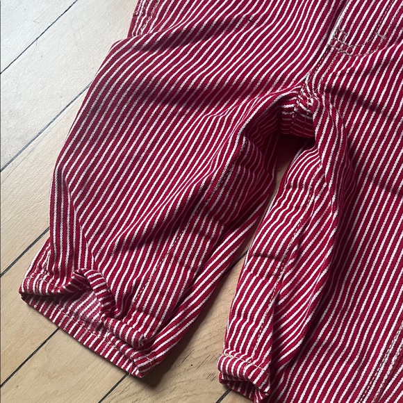 OshKosh B'gosh Baby Red and White Striped Cotton Overalls Railroad Stripe 6 Mo - Picture 3 of 6